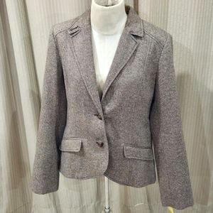 H&M Womens Blazer Dark Brown Cream Suit Jacket Ladies Size 10